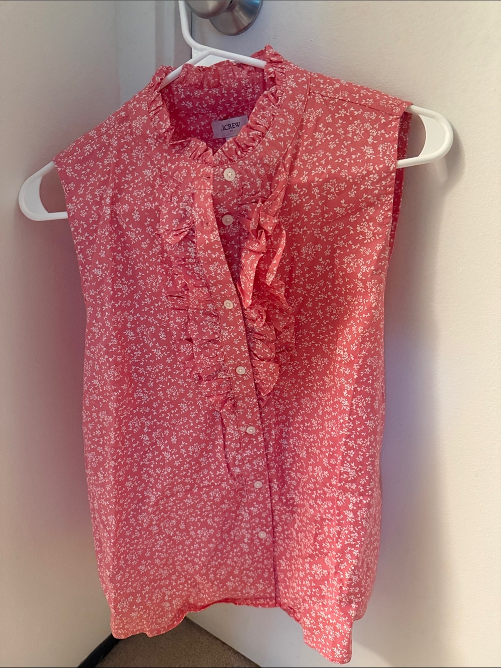 NWT J. Crew Coral Pink Floral Ruffle Sleeveless Top